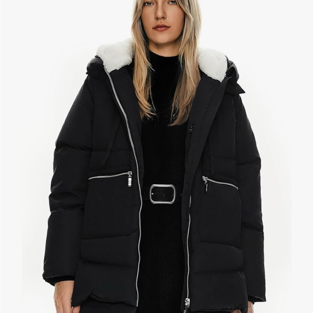Black and White Puffer Jacket with Hood